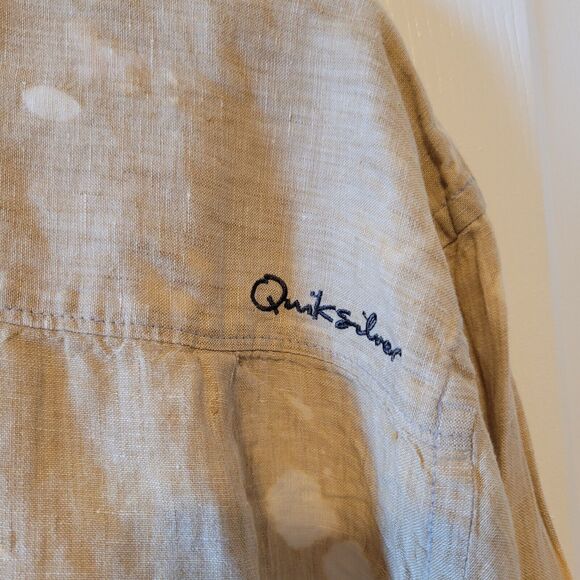Quiksilver Shirt Mens XXL Tan Linen Tie Dye Bleached Y2K Long Sleeve Beach - Picture 6 of 13